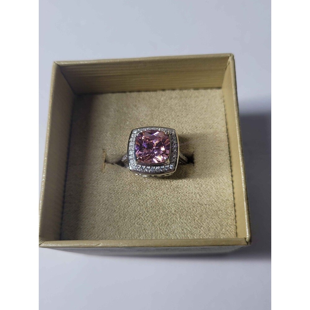 JTV Bella Luce Pink White Simulated Diamond Ring Rhodium - Sterling Silver - 7